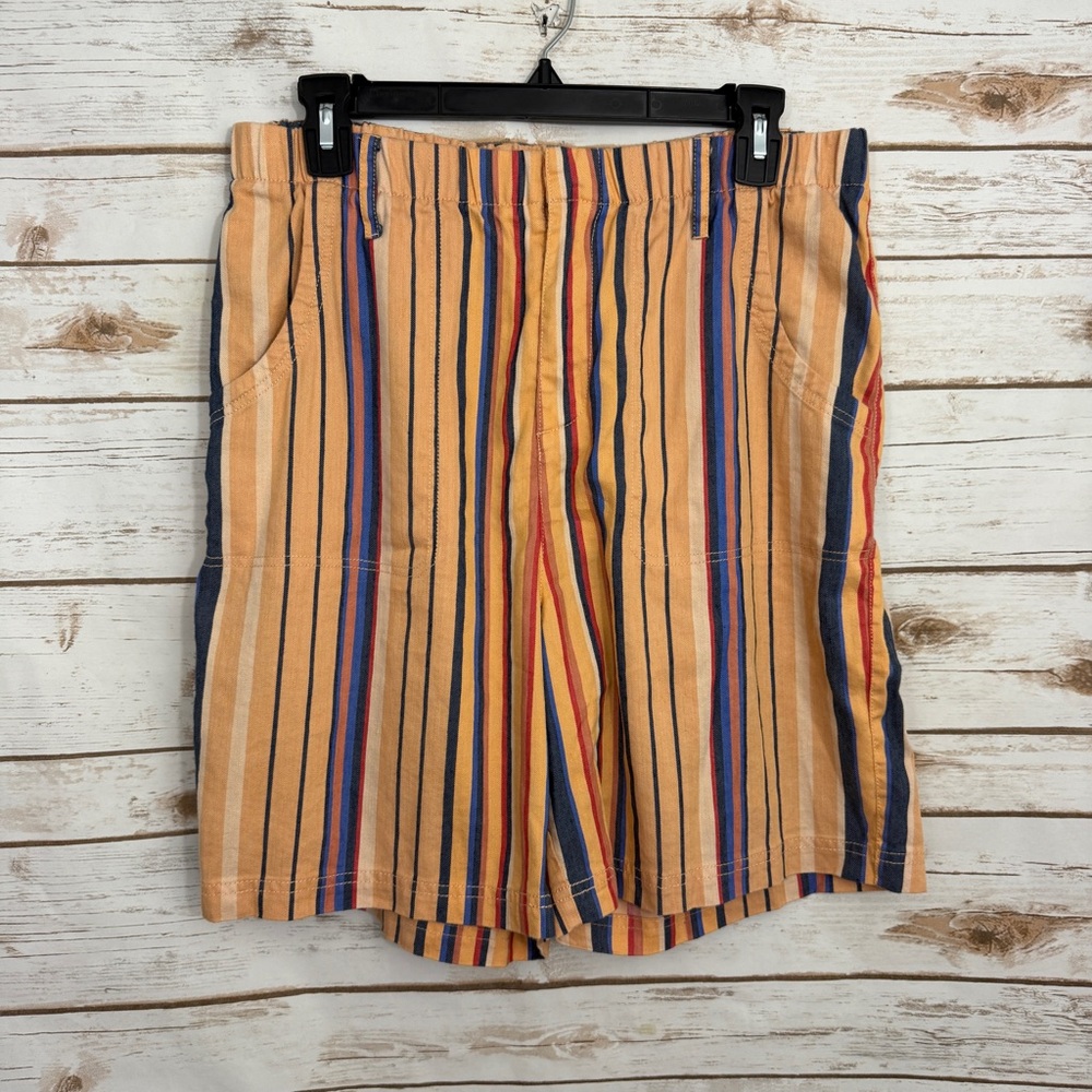 Soft Surroundings Orange Linen Blend Striped Bermuda Shorts